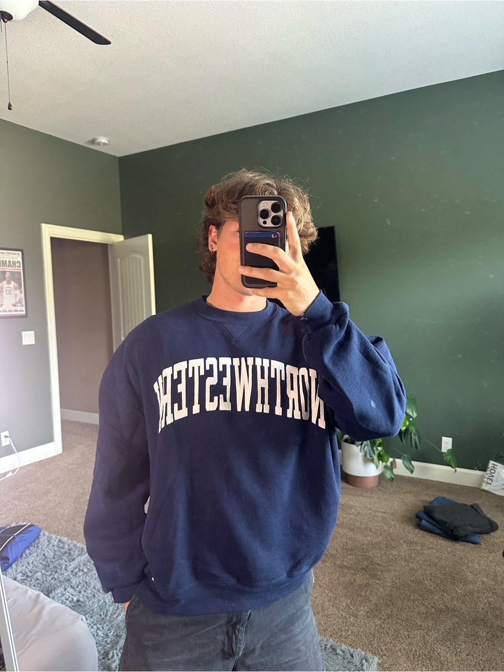 Russell Athletic Navy Crewneck Sweatshirt with White Northwestern Lettering